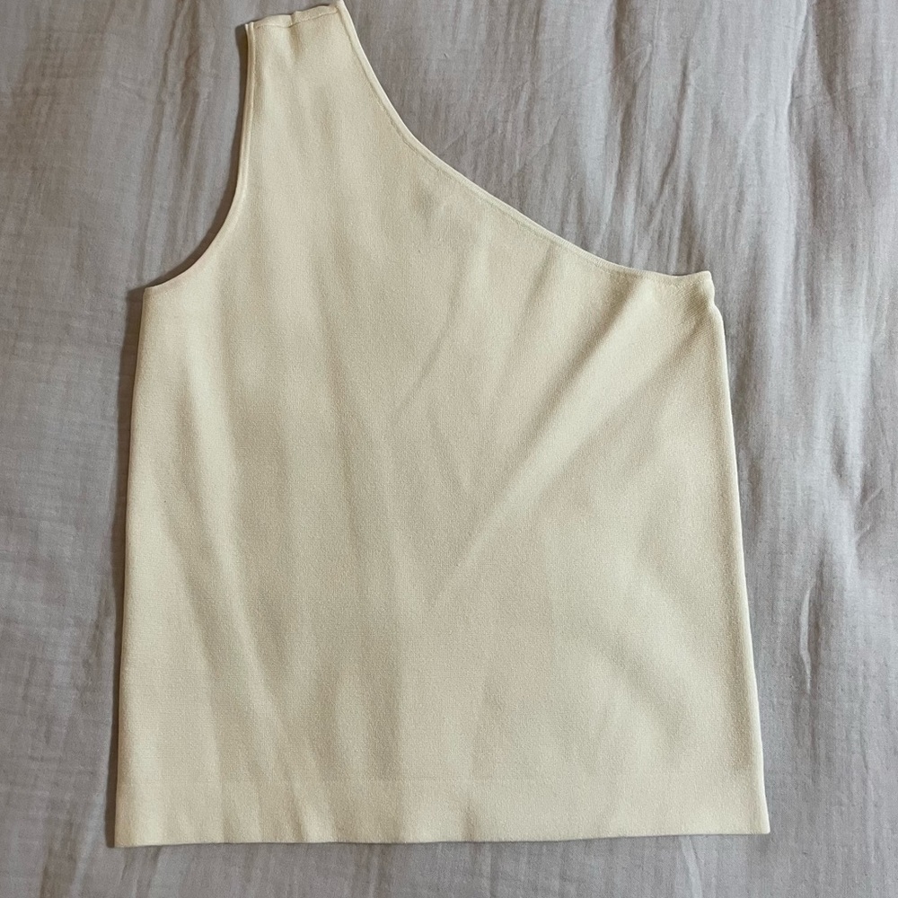 One shoulder cream sweater tank
